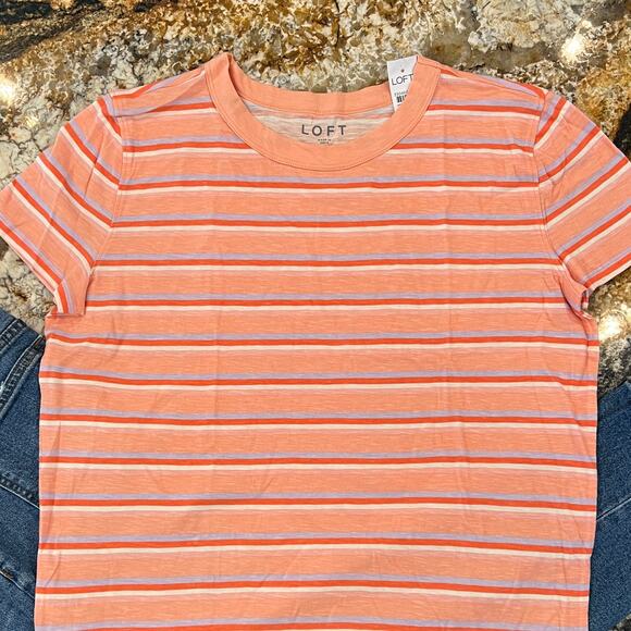 NWT LOFT Peach Breeze Striped Surf Cotton Crewneck Tee - Picture 11 of 11